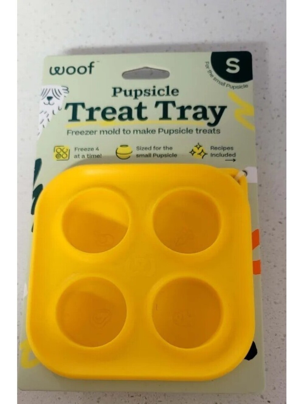 WOOF PUPSICLE TREAT TRAY YELLOW  TREAT DISPENSER, SMALL , NEW